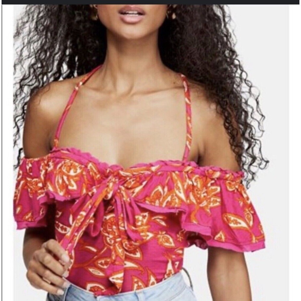FREE PEOPLE Womens Blouse Cha Cha Stylish Raspberry Pink Size Small OB944888
